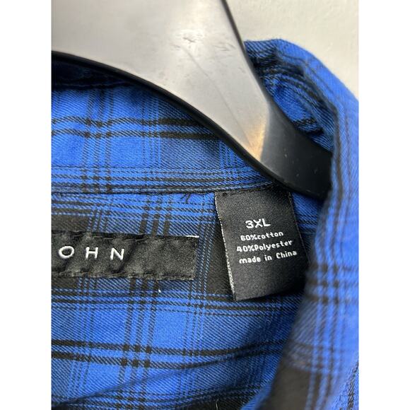 Sean John Shirt Men 3XL Long Sleeve Collared Plaid Blue Multicolor Button‎ Up - Picture 5 of 8